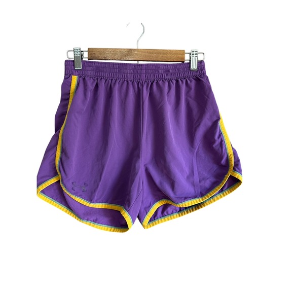 Under Armour Pants - Under Armour Women Purple Yellow Running Shorts Athletic Workout Gym Size Medium